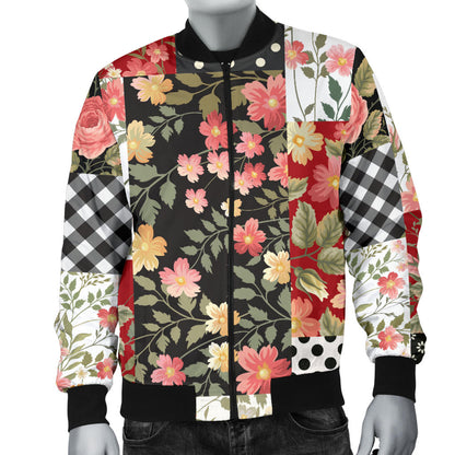 Patchwork Flower Pattern Print Design 03 Men Bomber Jacket