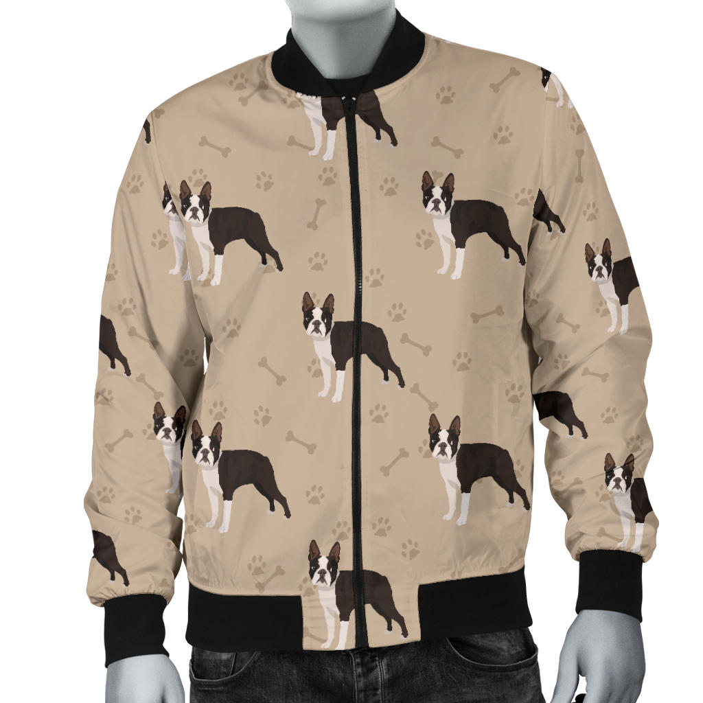 Boston Terrier Pattern Print Design 02 Men Bomber Jacket