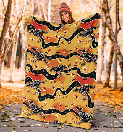 Kangaroos Aboriginal Pattern Print Design 06 Premium Blanket