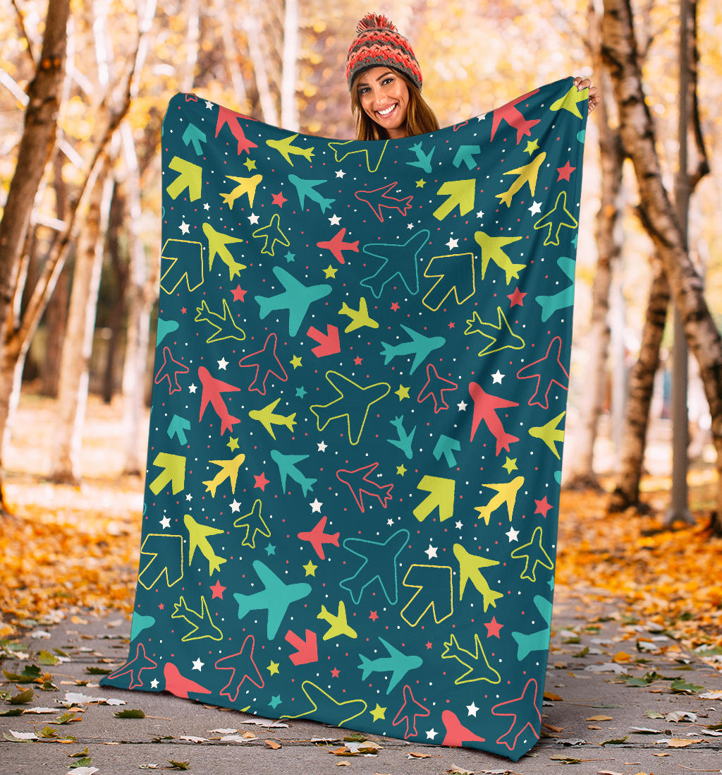Airplane Pattern Print Design 05 Premium Blanket