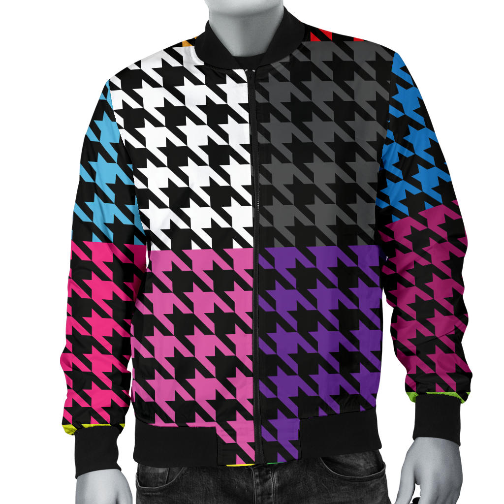 Houndstooth Colorful Pattern Print Design 01 Men Bomber Jacket