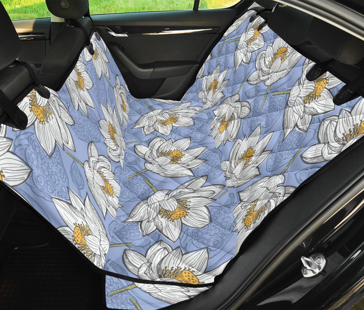 Lotus Pattern Print Design 04 Rear Dog Car Seat Cover Hammock