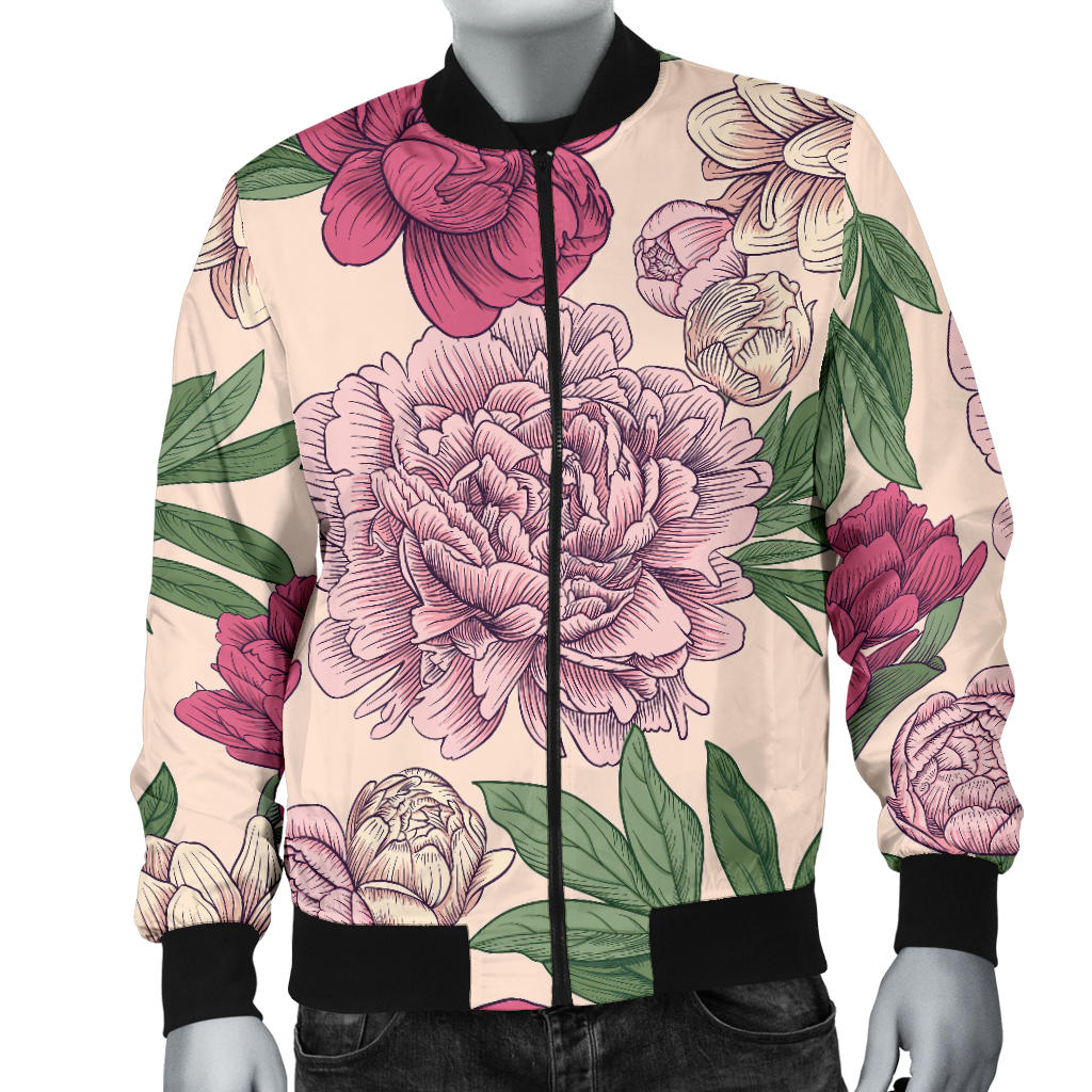 Peony Pattern Print Design A01 Men Bomber Jacket