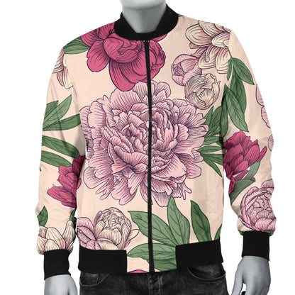 Peony Pattern Print Design A01 Men Bomber Jacket
