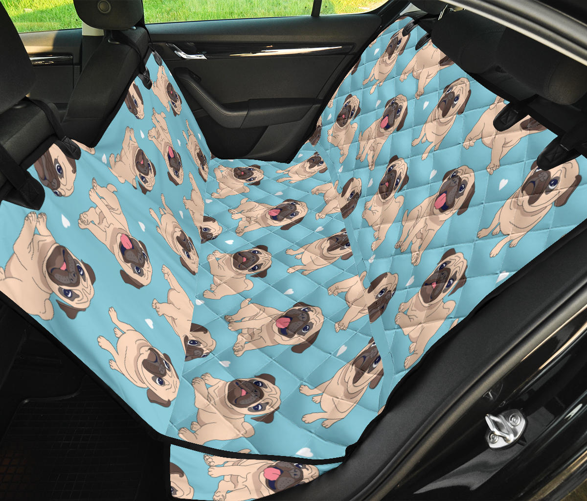 Pug Pattern Print Design A03 Rear Dog Car Seat Cover Hammock