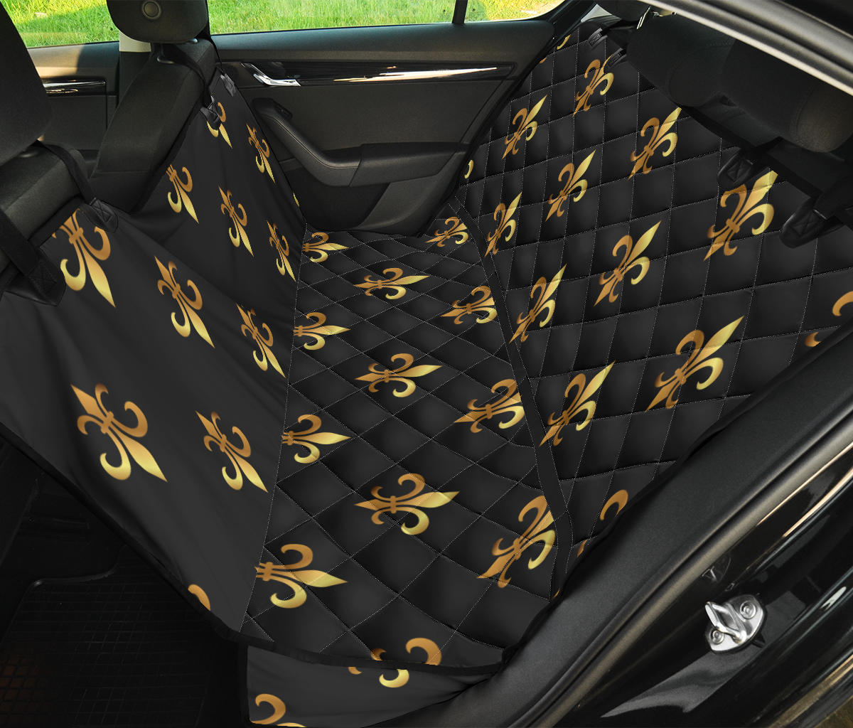 Fleur De Lis Gold Pattern Print Design 03 Rear Dog Car Seat Cover Hammock