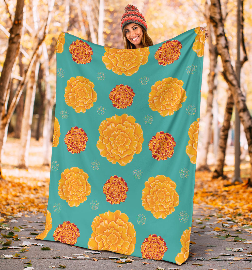 Marigold Pattern Print Design 02 Premium Blanket