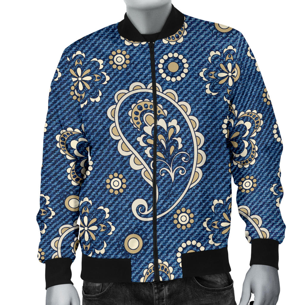Jean Paisley Pattern Print Design 01 Men Bomber Jacket