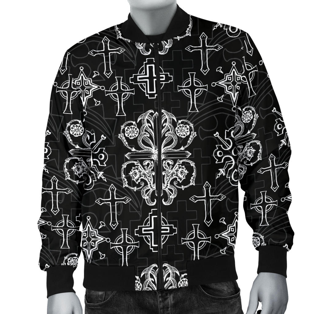 Cross Pattern Print Design 04 Men Bomber Jacket