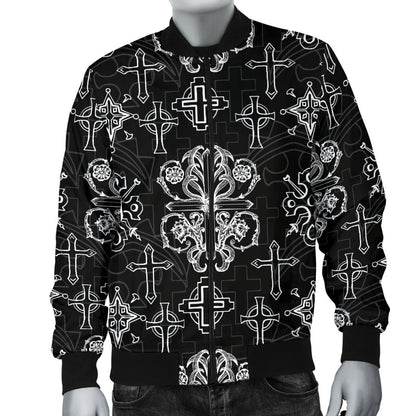 Cross Pattern Print Design 04 Men Bomber Jacket
