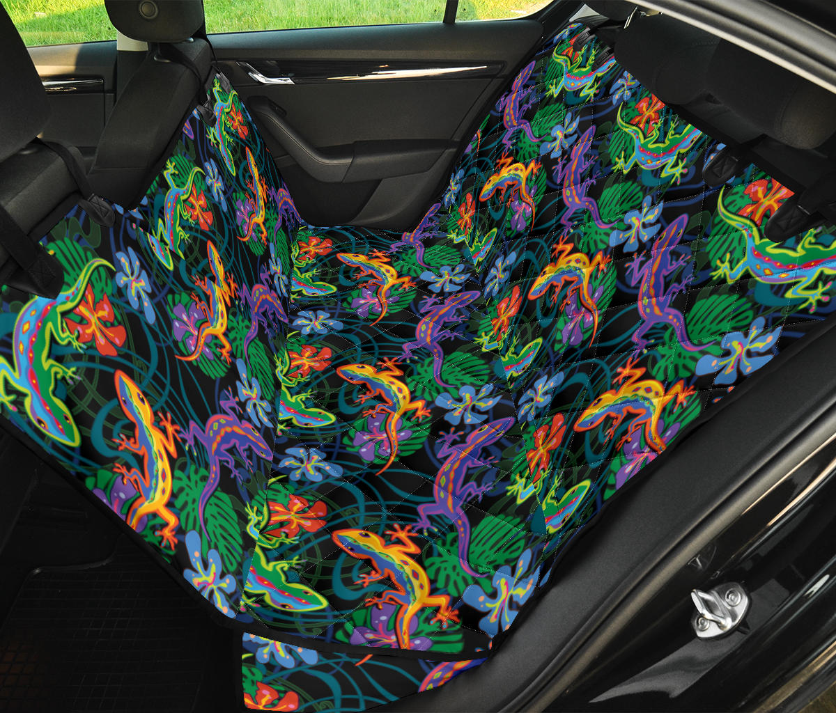 Gecko Colorful Pattern Print Design 01 Rear Dog Car Seat Cover Hammock