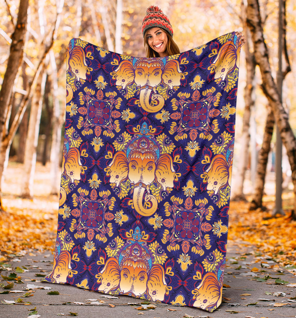 Ganesha Pattern Print Design 01 Premium Blanket