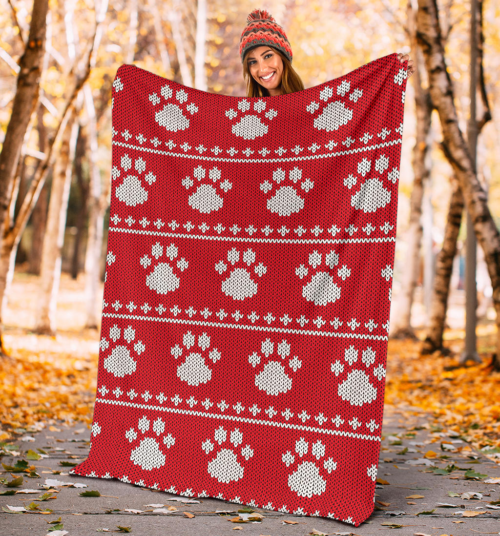 Knit Paw Pattern Print Design 03 Premium Blanket