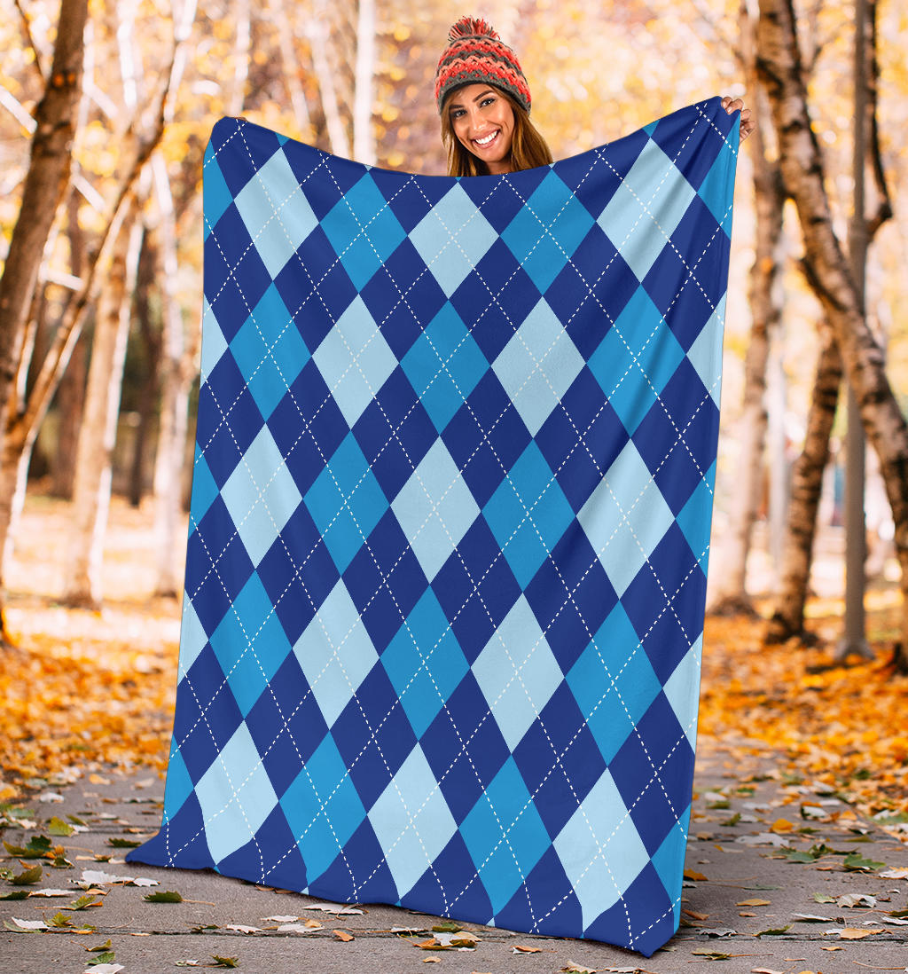 Argyle Blue Pattern Print Design 02 Premium Blanket