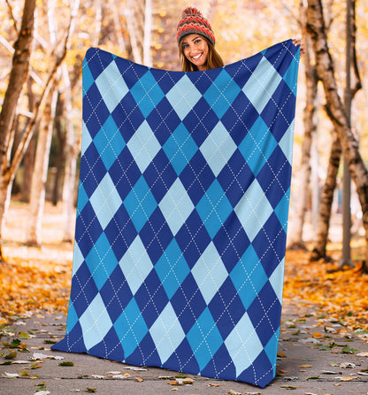 Argyle Blue Pattern Print Design 02 Premium Blanket