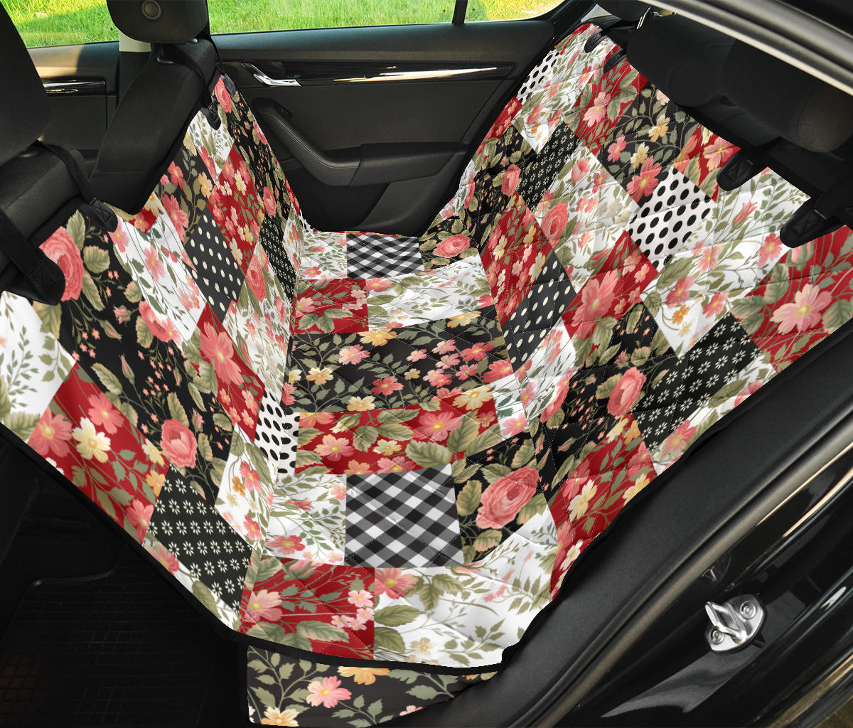Patchwork Flower Pattern Print Design 03 Rear Dog Car Seat Cover Hammock
