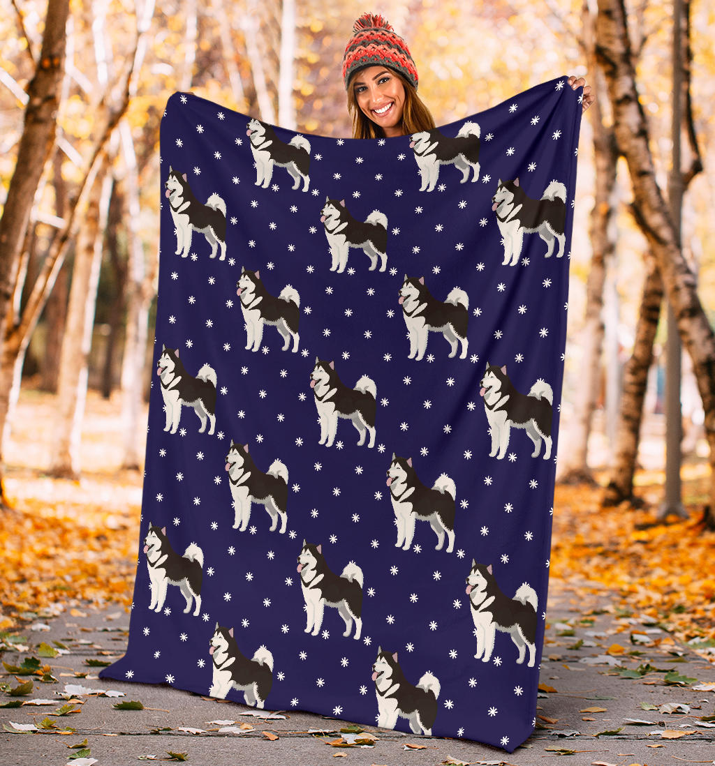Alaskan Malamute Pattern Print Design 04 Premium Blanket