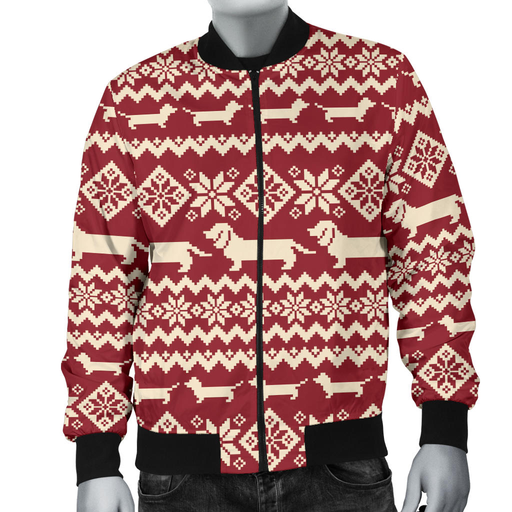 Dachshund Pattern Print Design 09 Men Bomber Jacket