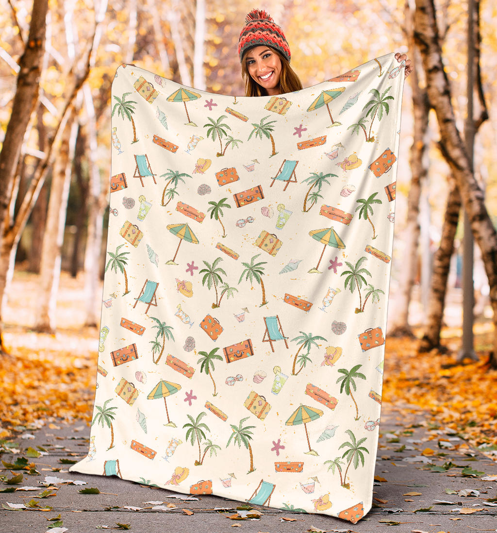 Beach Themed Pattern Print Design 05 Premium Blanket