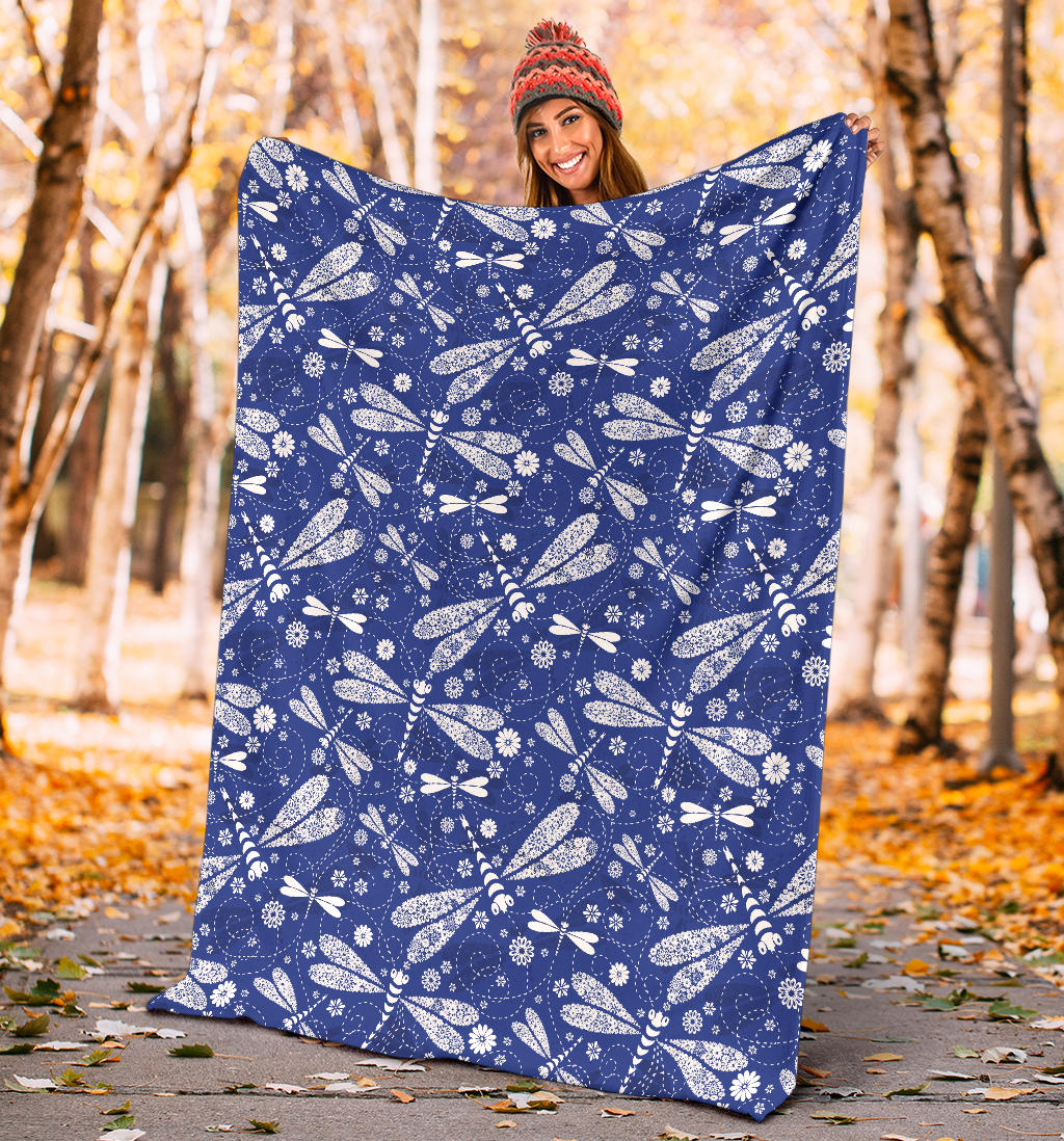 Dragonfly Pattern Print Design 03 Premium Blanket