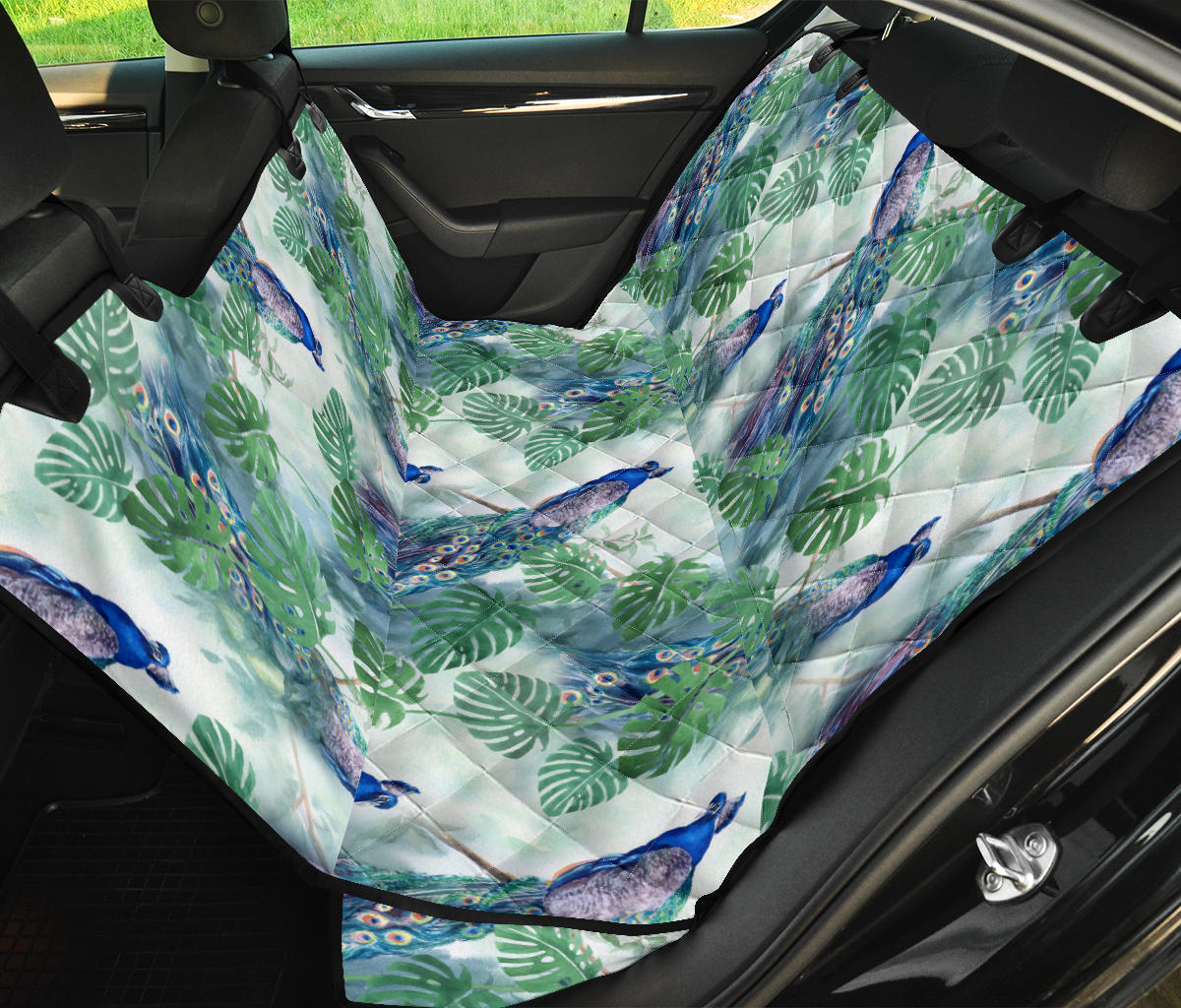 Peacock Pattern Print Design A02 Rear Dog Car Seat Cover Hammock