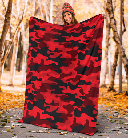 Camo Red Pattern Print Design 03 Premium Blanket