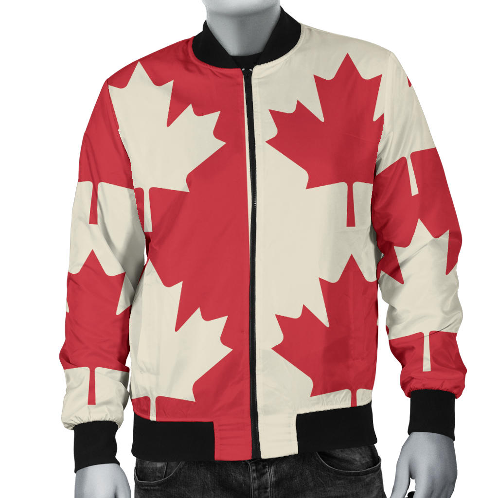 Maple Leaf Pattern Print Design 02 Men Bomber Jacket