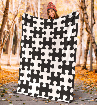 Puzzle Black White Pattern Print Design A02 Premium Blanket
