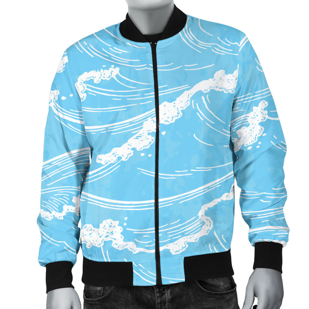 Ocean Wave Pattern Print Design A01 Men Bomber Jacket