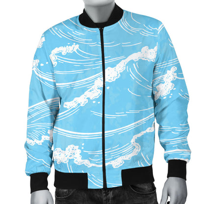 Ocean Wave Pattern Print Design A01 Men Bomber Jacket