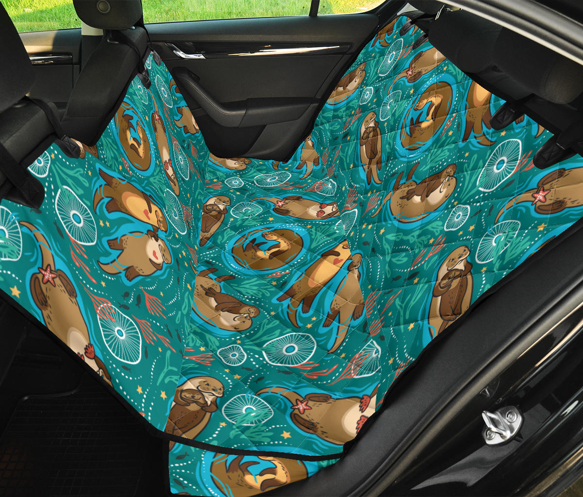 Sea Otter Pattern Print Design 01 Rear Dog Car Seat Cover Hammock