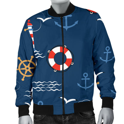 Nautical Pattern Print Design A06 Men Bomber Jacket