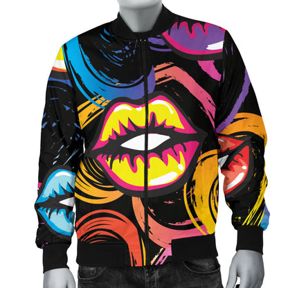 Pop Art Lip Pattern Print Design A03 Men Bomber Jacket