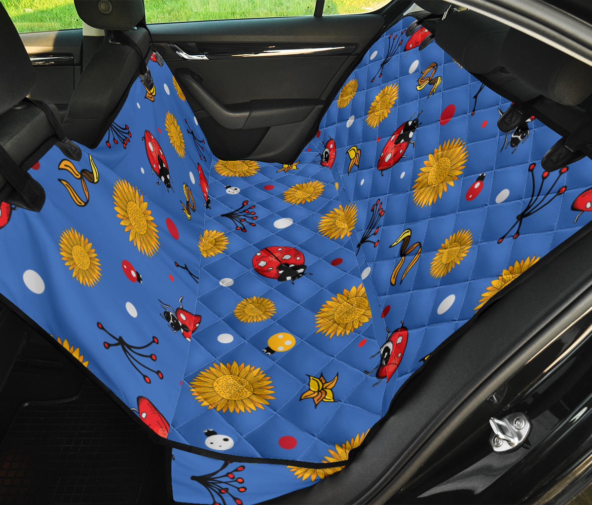 Ladybug Pattern Print Design 05 Rear Dog Car Seat Cover Hammock