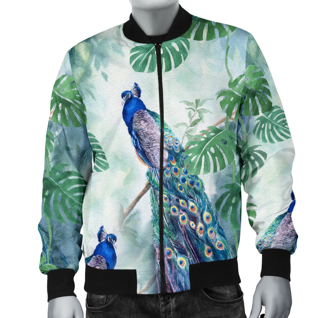 Peacock Pattern Print Design A02 Men Bomber Jacket