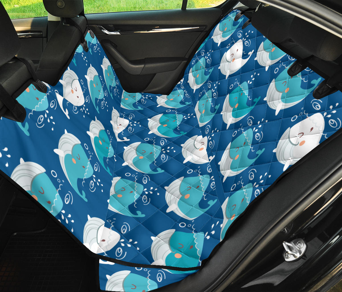 Blue Whale Pattern Print Design 01 Rear Dog Car Seat Cover Hammock