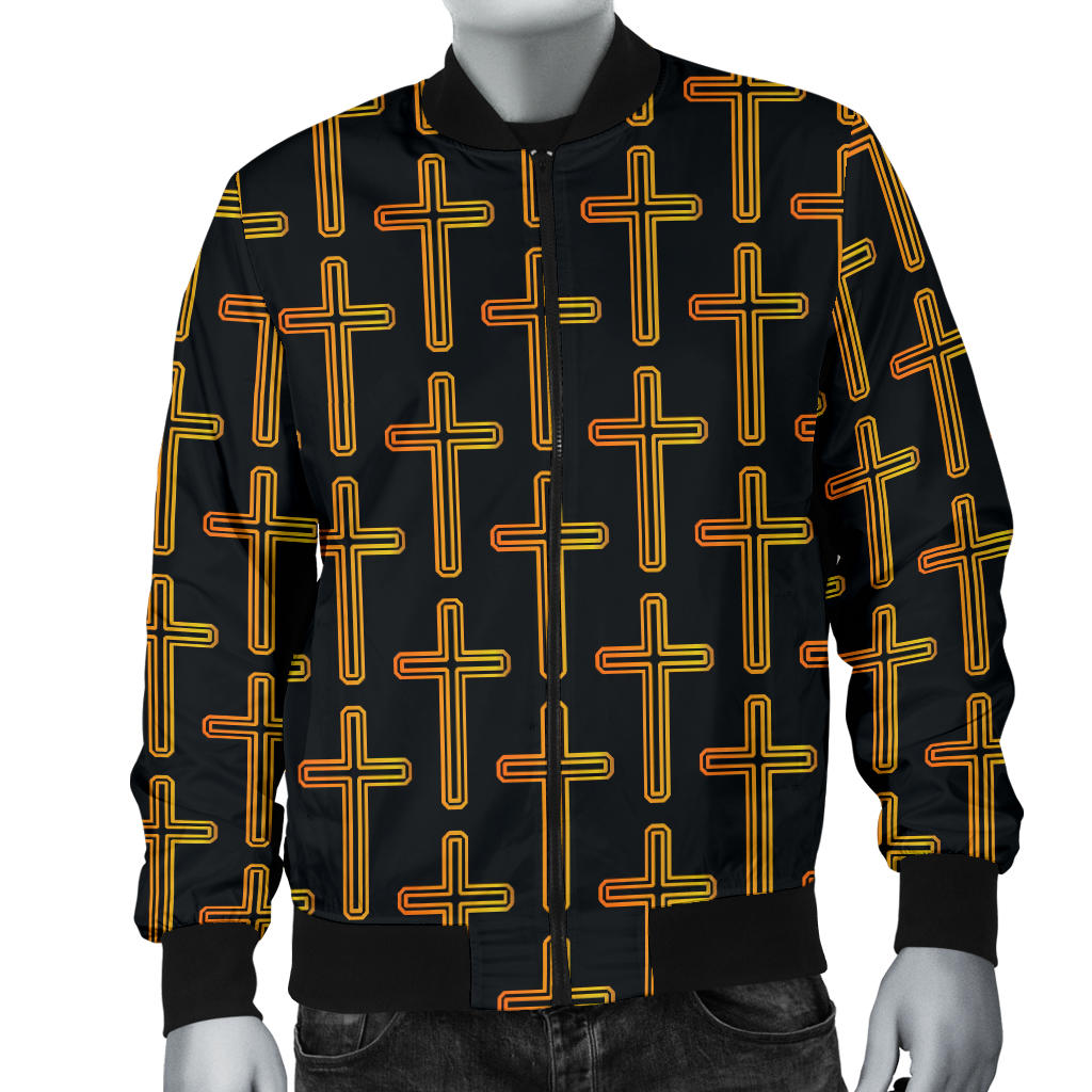 Cross Pattern Print Design 02 Men Bomber Jacket
