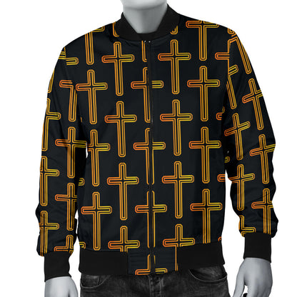 Cross Pattern Print Design 02 Men Bomber Jacket