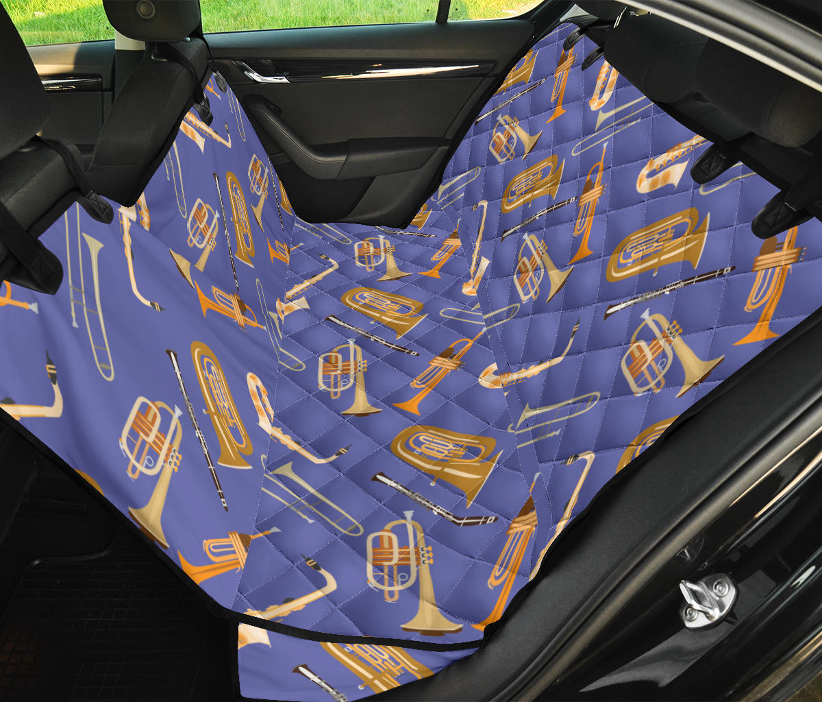 Trombone Pattern Print Design 02 Rear Dog Car Seat Cover Hammock