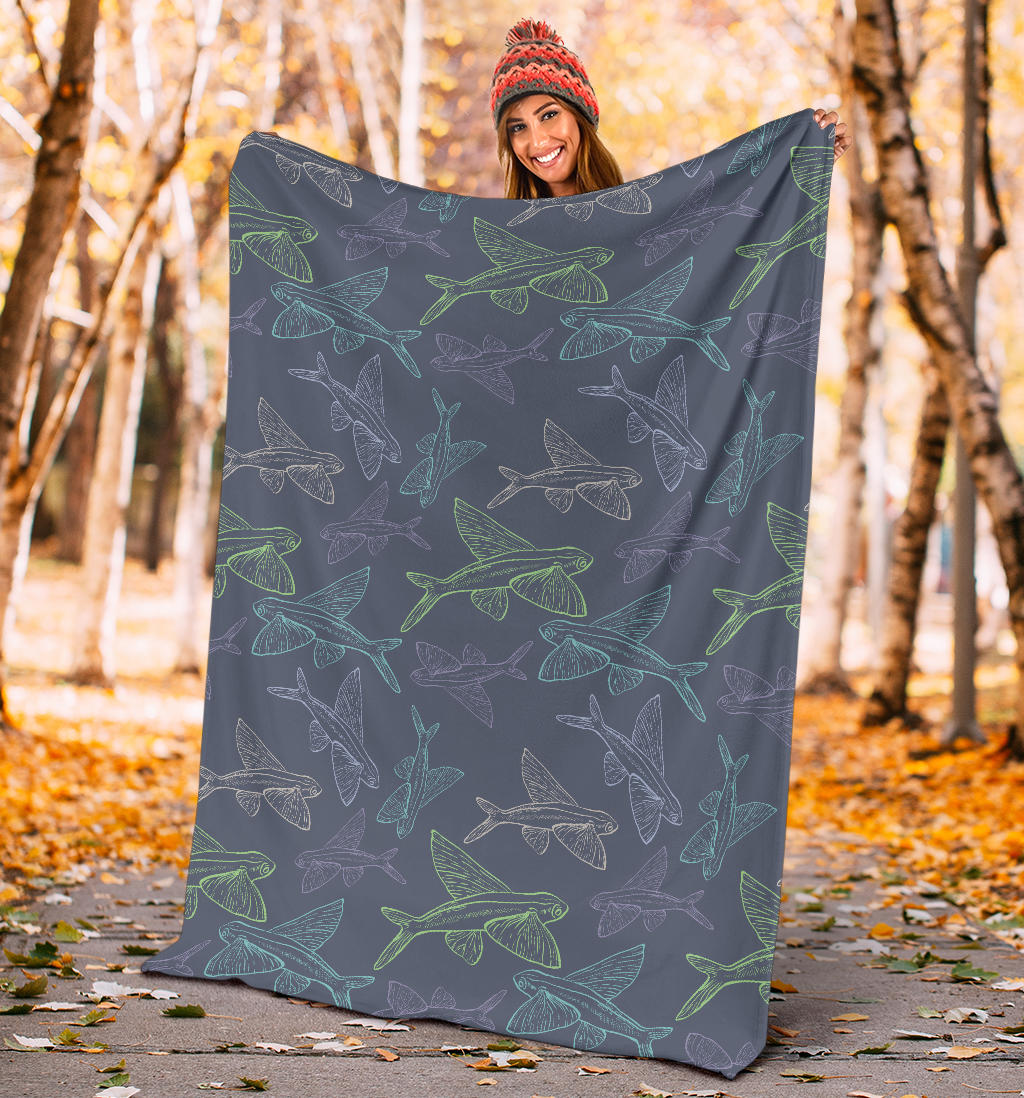 Flying Fish Pattern Print Design 02 Premium Blanket