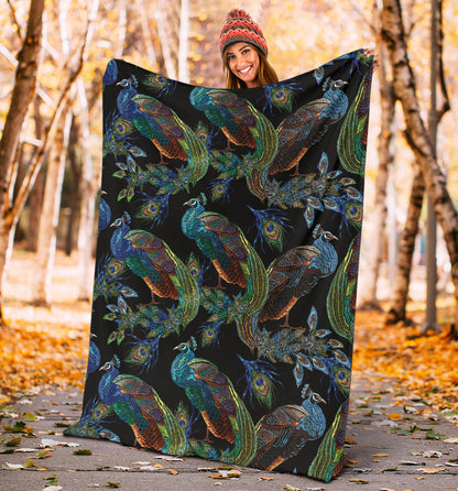 Peacock Pattern Print Design A04 Premium Blanket