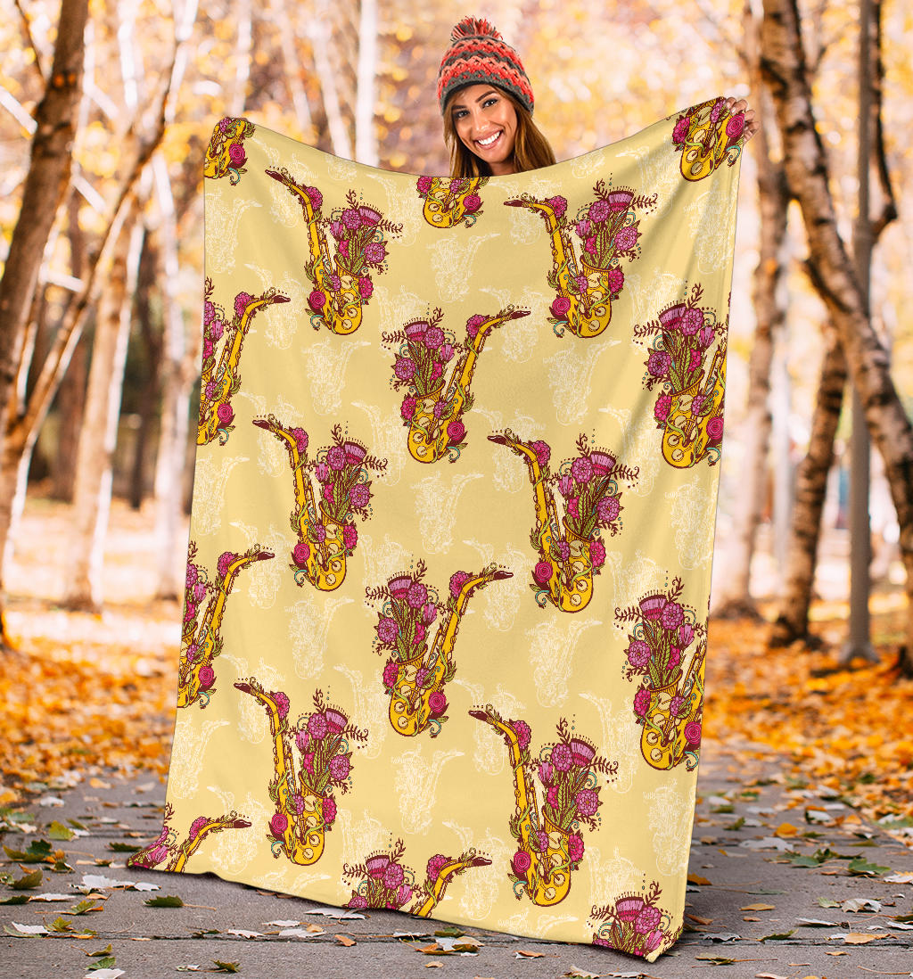 Saxophone Pattern Print Design 04 Premium Blanket