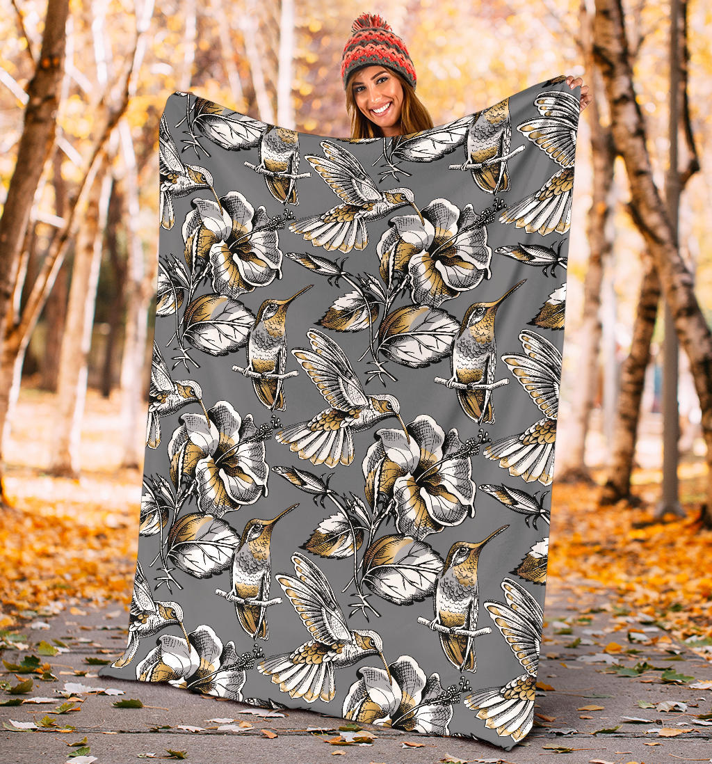 Hummingbird Pattern Print Design 02 Premium Blanket