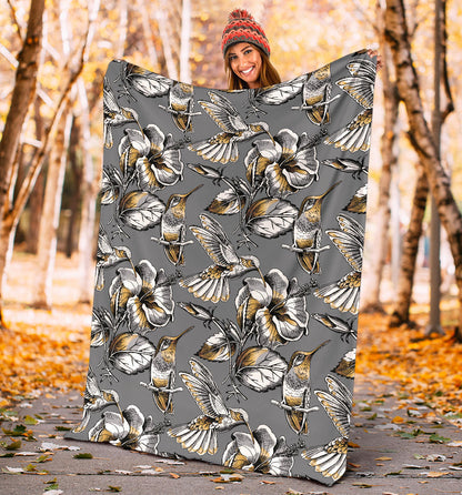 Hummingbird Pattern Print Design 02 Premium Blanket