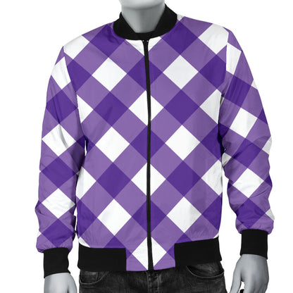Gingham Purple Pattern Print Design 03 Men Bomber Jacket
