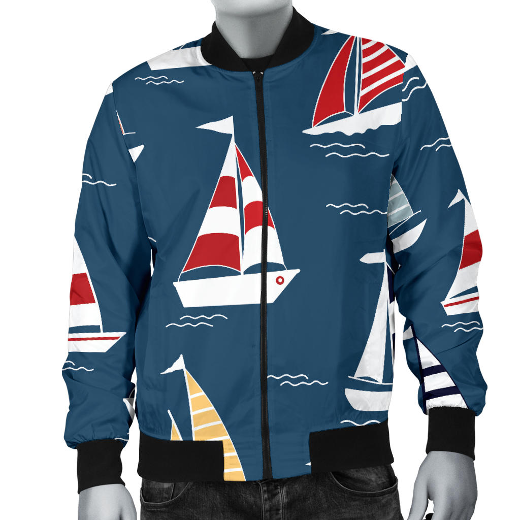 Sailing Ships Pattern Print Design A04 Men Bomber Jacket