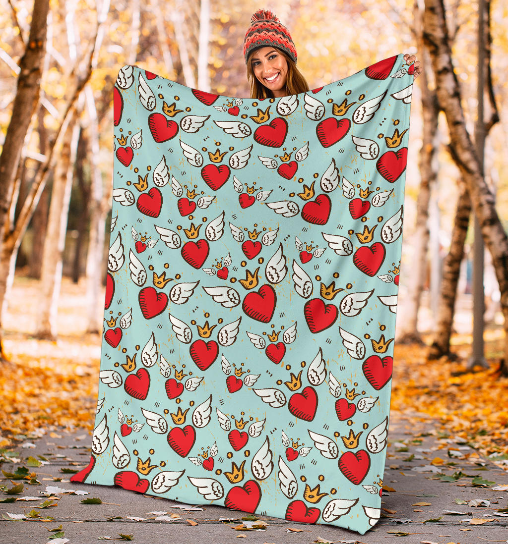 Angel Wings Heart Pattern Print Design 02 Premium Blanket
