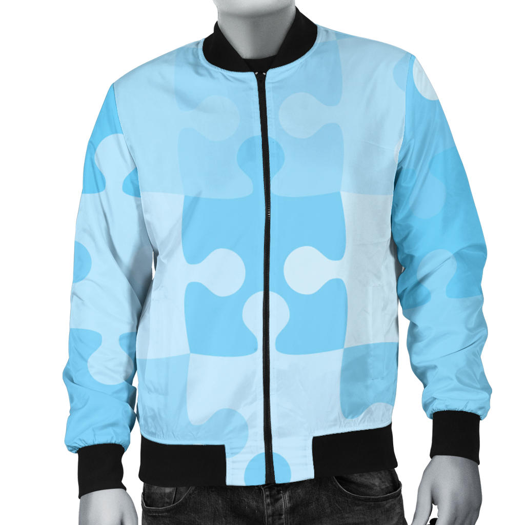 Puzzle Blue Pattern Print Design A04 Men Bomber Jacket