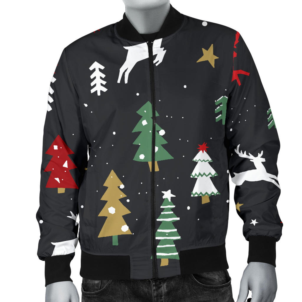 Christmas Tree Deer Style Pattern Print Design 03 Men Bomber Jacket