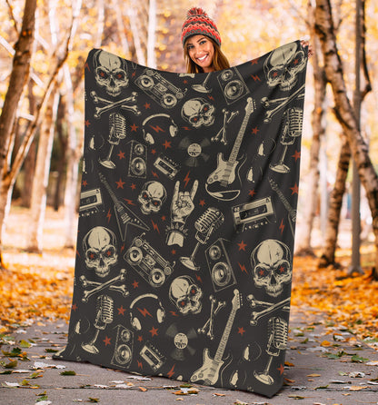Rock and Roll Skull Pattern Print Design A03 Premium Blanket
